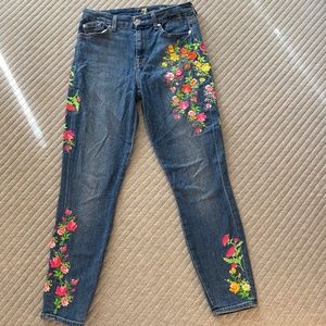 7 For All Mankind floral embroidered skinny jeans 28